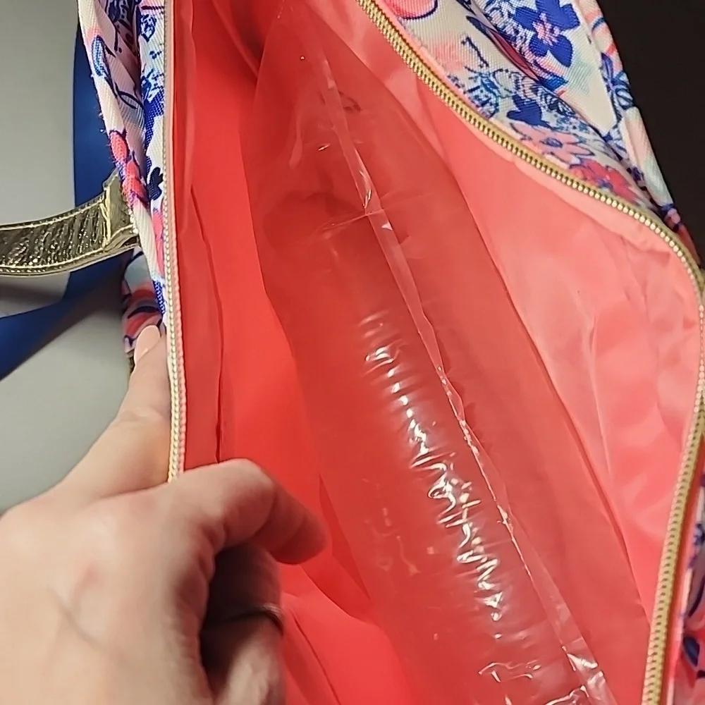 Lilly Pulitzer Pink and Blue Floral Bag with Gold Straps- NWOT